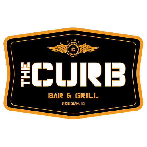 Black and gold logo for The Curb Bar & Grill Restaurant, a sports bar in Meridian, Idaho.